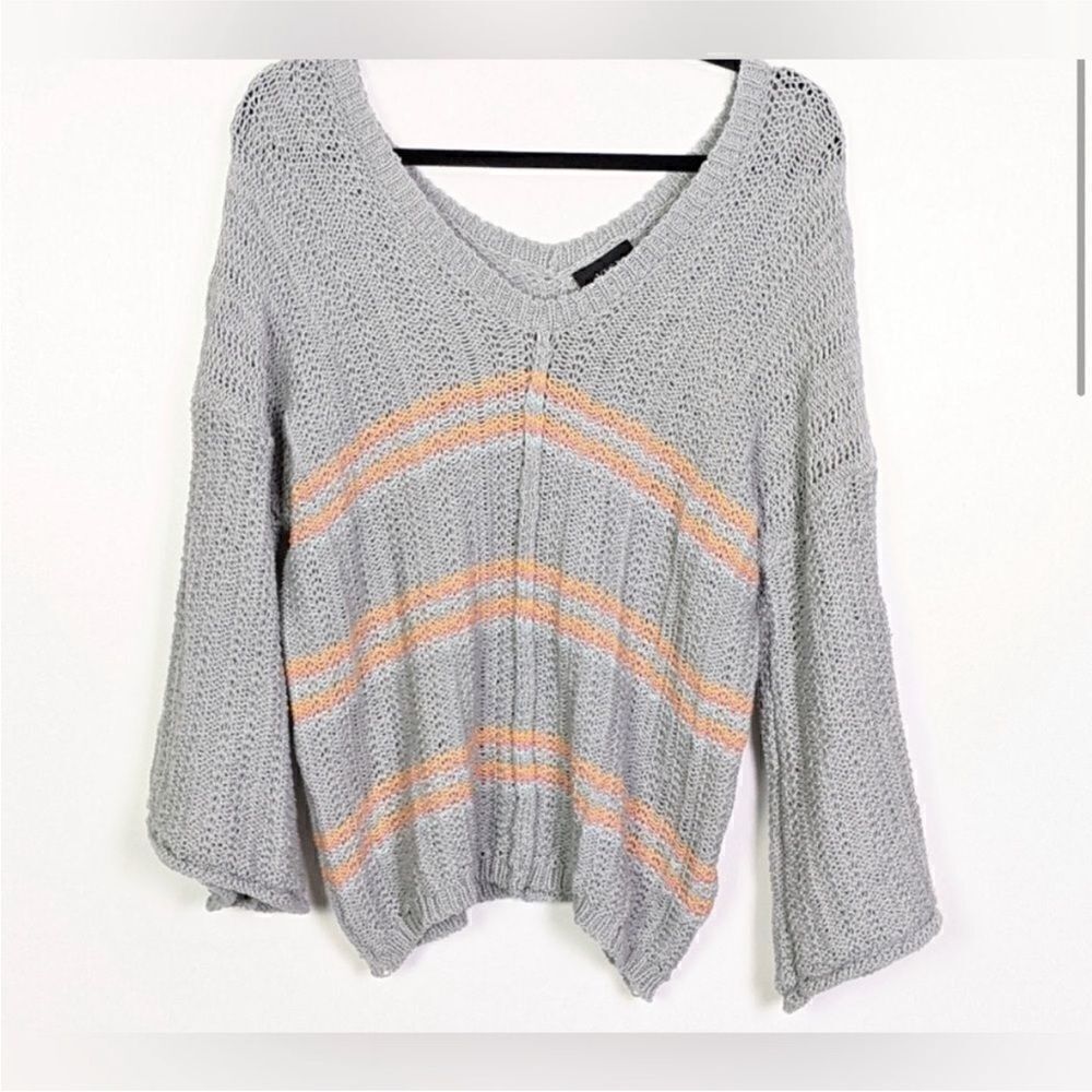 VICI Chunky Knit Striped Flare Sleeve Sweater Gray Size M